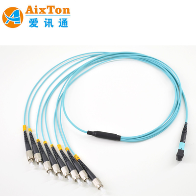 High Density MM OM3 MTP MPO 8 12 24 Core Fiber Patch Cord with Standard Connectors RL ≥30dB